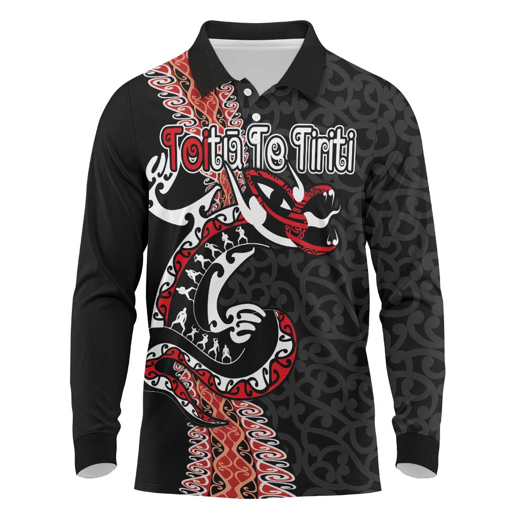 Aotearoa Toitu Te Tiriti Long Sleeve Polo Shirt Maori Taniwha Haka - Honour the Treaty