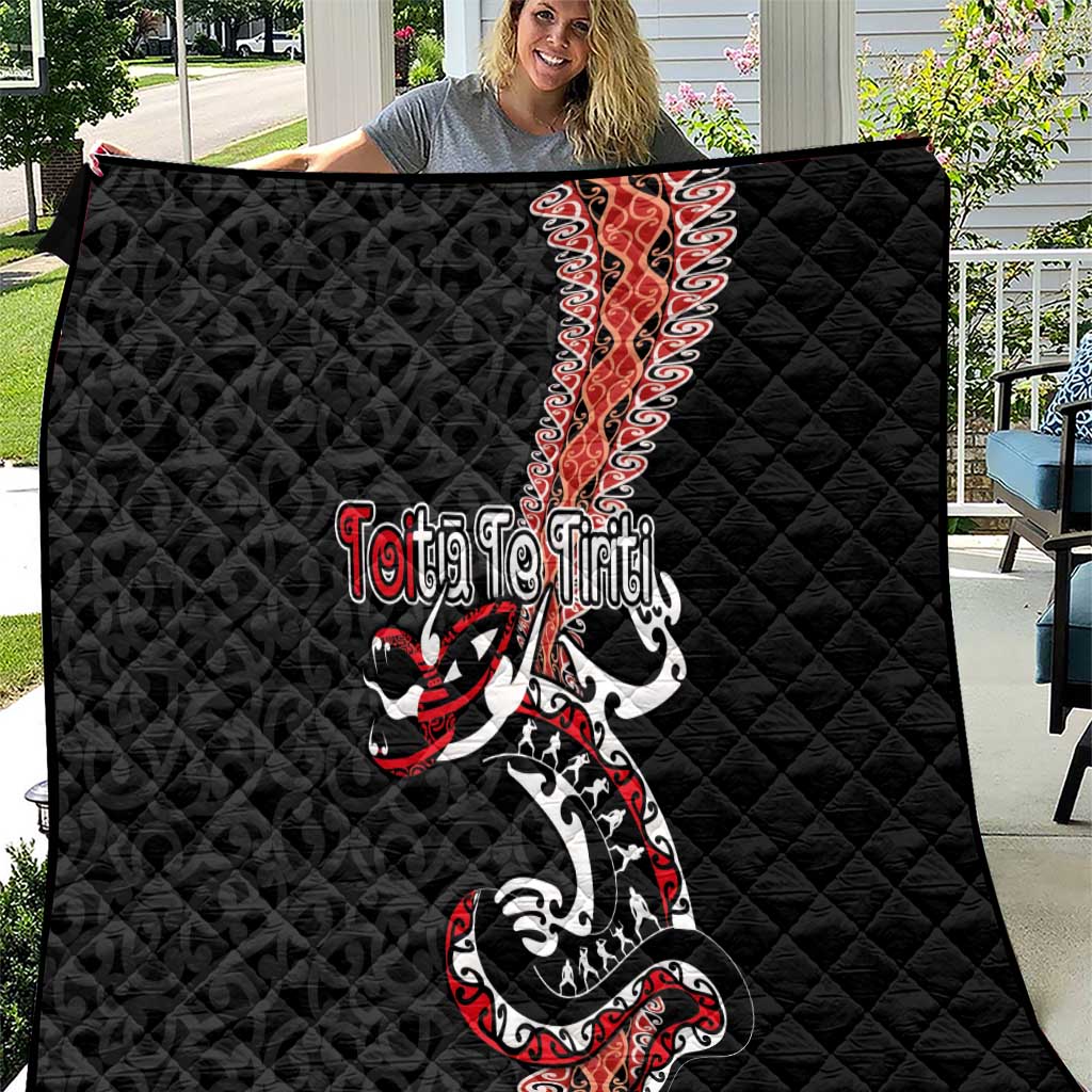 Aotearoa Toitu Te Tiriti Quilt Maori Taniwha Haka - Honour the Treaty LT03 Black - Polynesian Pride