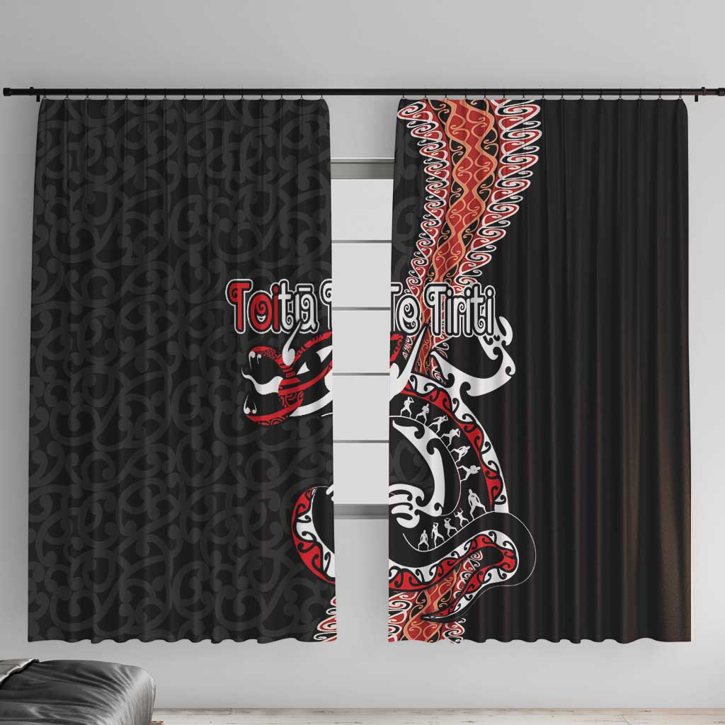 Aotearoa Toitu Te Tiriti Window Curtain Maori Taniwha Haka - Honour the Treaty LT03 With Hooks Black - Polynesian Pride