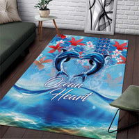 Hawaiian Dolphin Love Couple - Ocean Heart Area Rug LT03 Blue - Polynesian Pride
