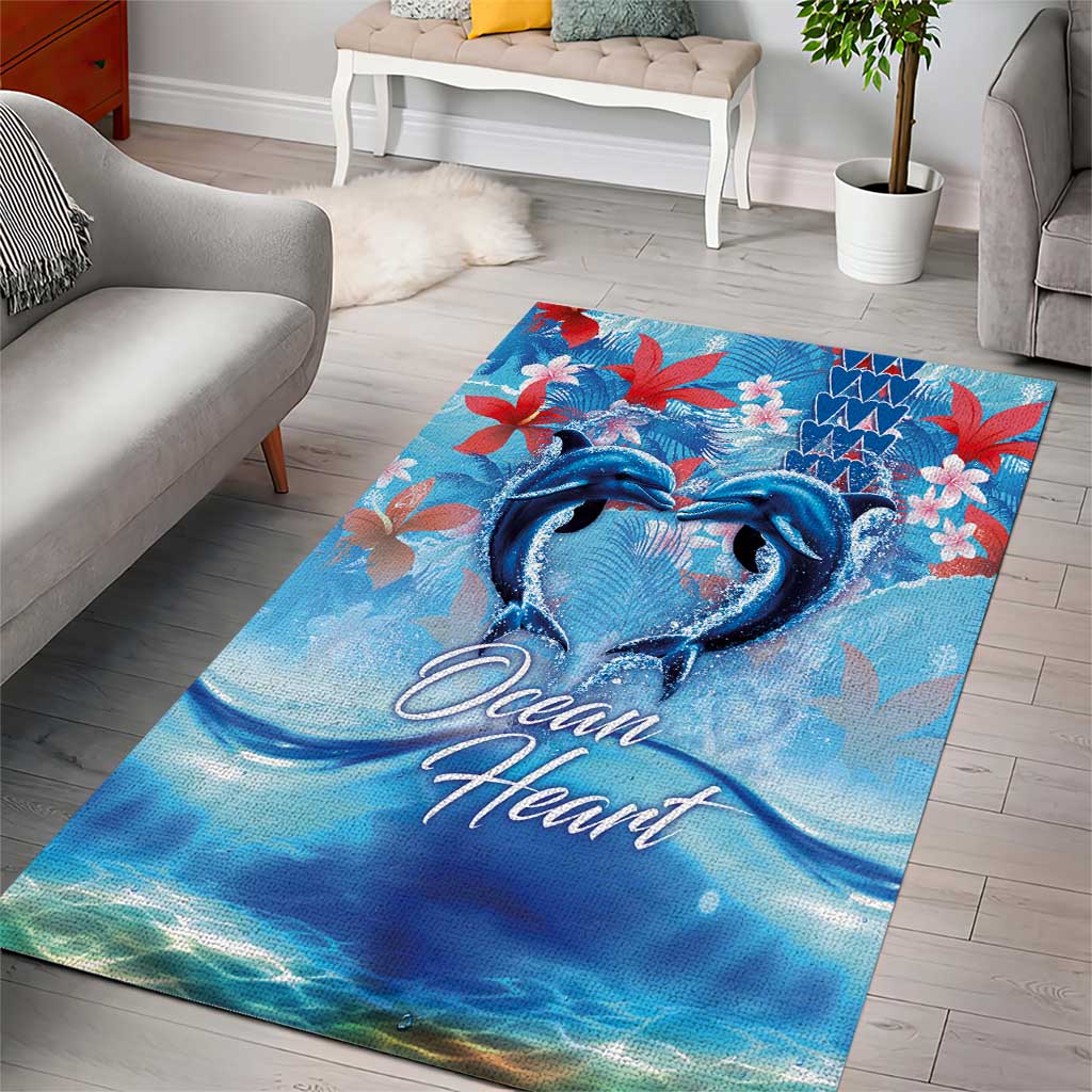 Hawaiian Dolphin Love Couple - Ocean Heart Area Rug LT03 - Polynesian Pride