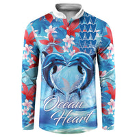 Hawaiian Dolphin Love Couple - Ocean Heart Button Sweatshirt LT03 Blue - Polynesian Pride