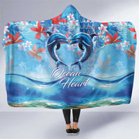 Hawaiian Dolphin Love Couple - Ocean Heart Hooded Blanket LT03 One Size Blue - Polynesian Pride