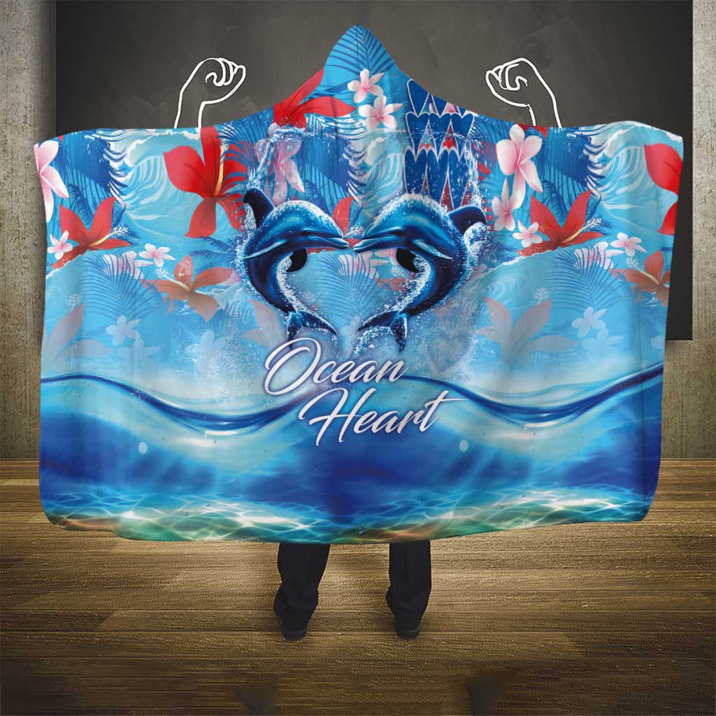 Hawaiian Dolphin Love Couple - Ocean Heart Hooded Blanket LT03 - Polynesian Pride