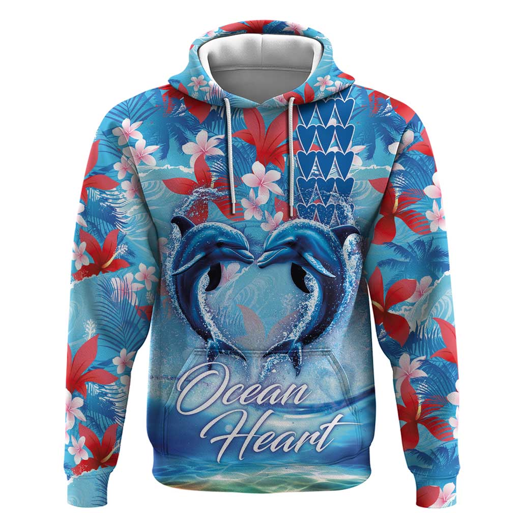 Hawaiian Dolphin Love Couple - Ocean Heart Hoodie LT03 Pullover Hoodie Blue - Polynesian Pride