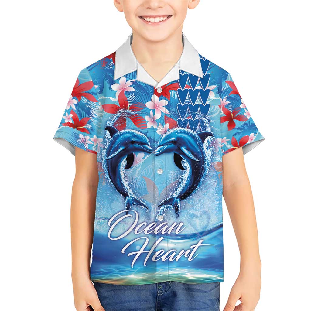 Hawaiian Dolphin Love Couple - Ocean Heart Kid Hawaiian Shirt LT03 Kid Blue - Polynesian Pride