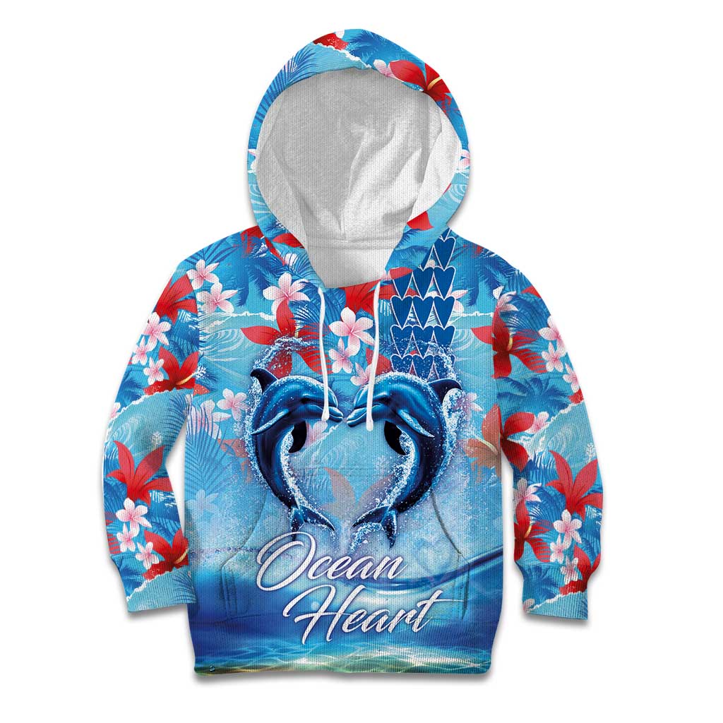 Hawaiian Dolphin Love Couple - Ocean Heart Kid Hoodie LT03 Hoodie Blue - Polynesian Pride