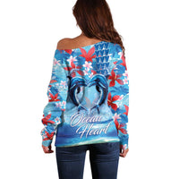 Hawaiian Dolphin Love Couple - Ocean Heart Off Shoulder Sweater LT03 - Polynesian Pride