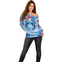 Hawaiian Dolphin Love Couple - Ocean Heart Off Shoulder Sweater LT03 - Polynesian Pride