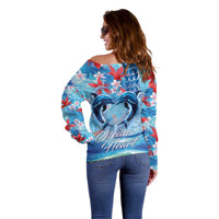 Hawaiian Dolphin Love Couple - Ocean Heart Off Shoulder Sweater LT03 - Polynesian Pride