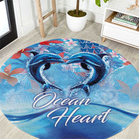 Hawaiian Dolphin Love Couple - Ocean Heart Round Carpet LT03 Blue - Polynesian Pride