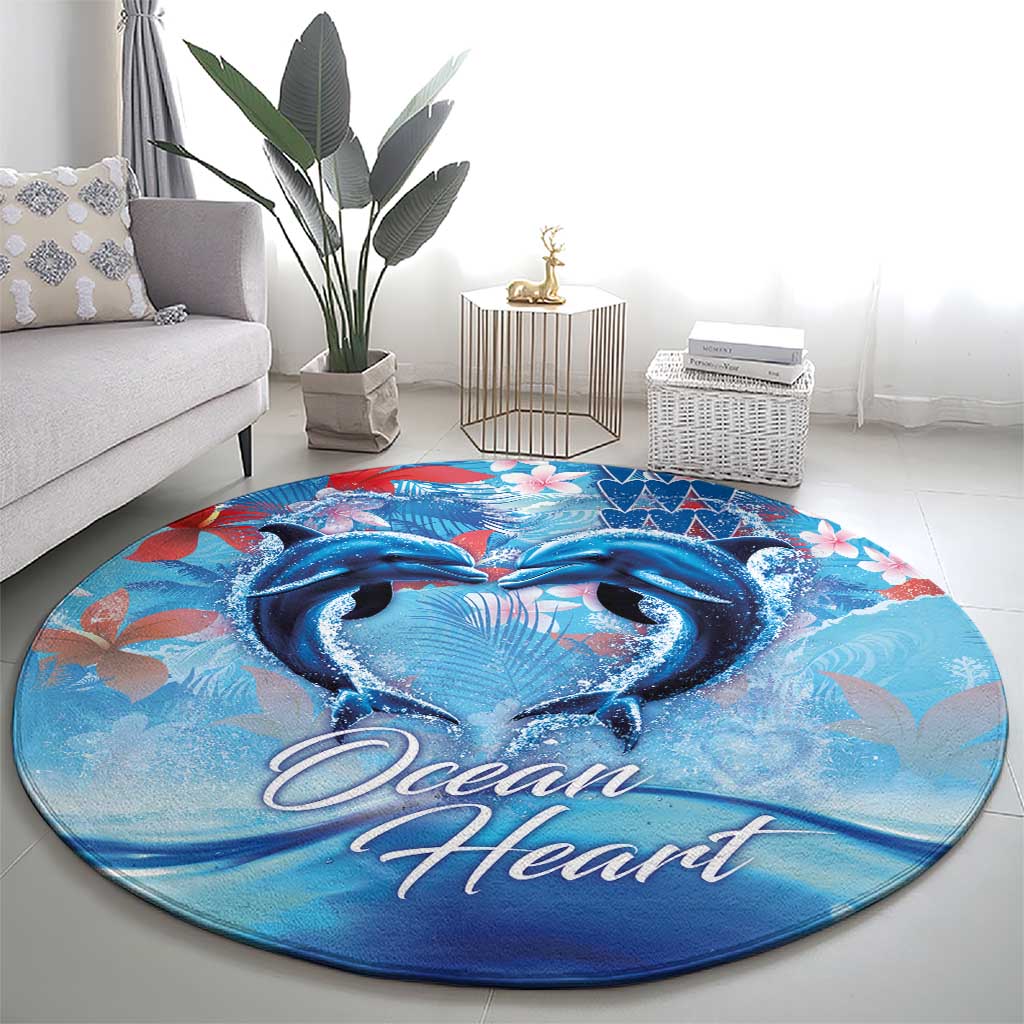 Hawaiian Dolphin Love Couple - Ocean Heart Round Carpet LT03 - Polynesian Pride