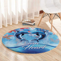 Hawaiian Dolphin Love Couple - Ocean Heart Round Carpet LT03 - Polynesian Pride