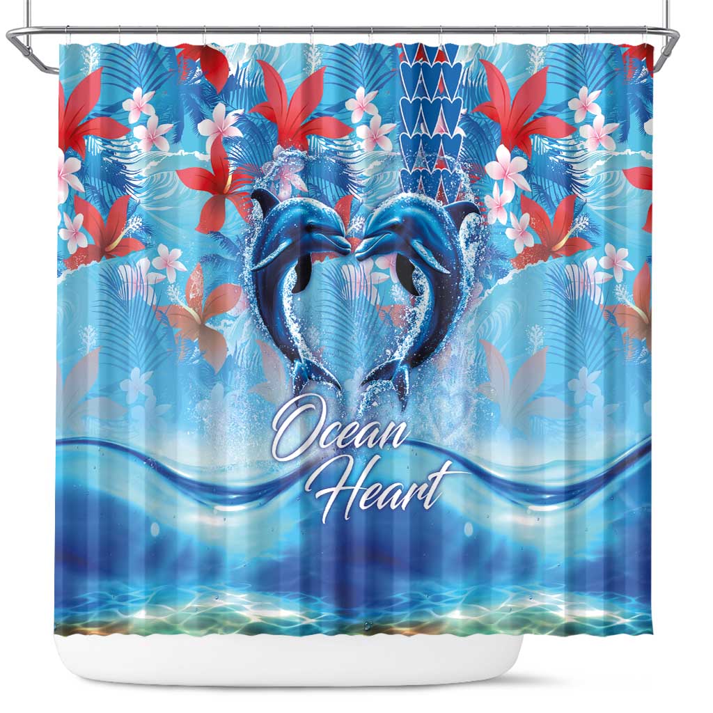 Hawaiian Dolphin Love Couple - Ocean Heart Shower Curtain LT03 Blue - Polynesian Pride