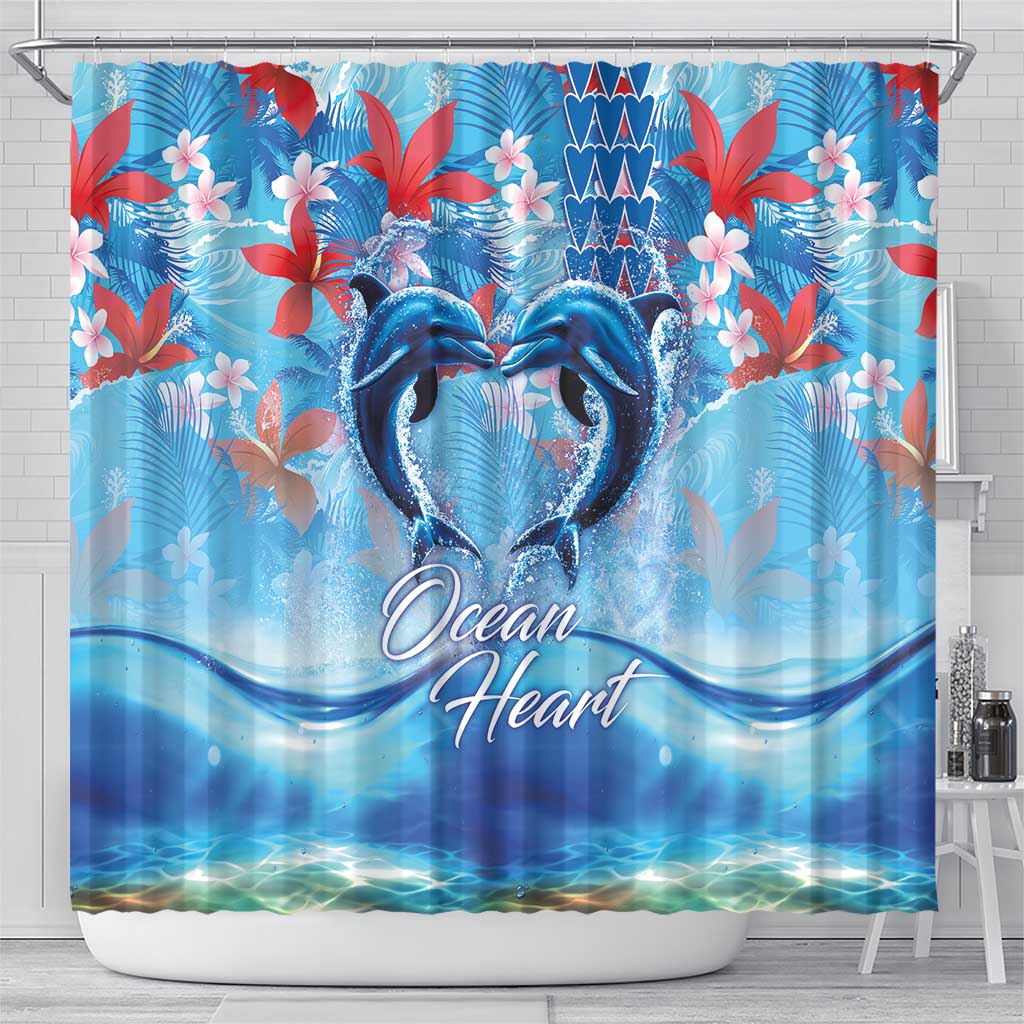 Hawaiian Dolphin Love Couple - Ocean Heart Shower Curtain LT03 - Polynesian Pride