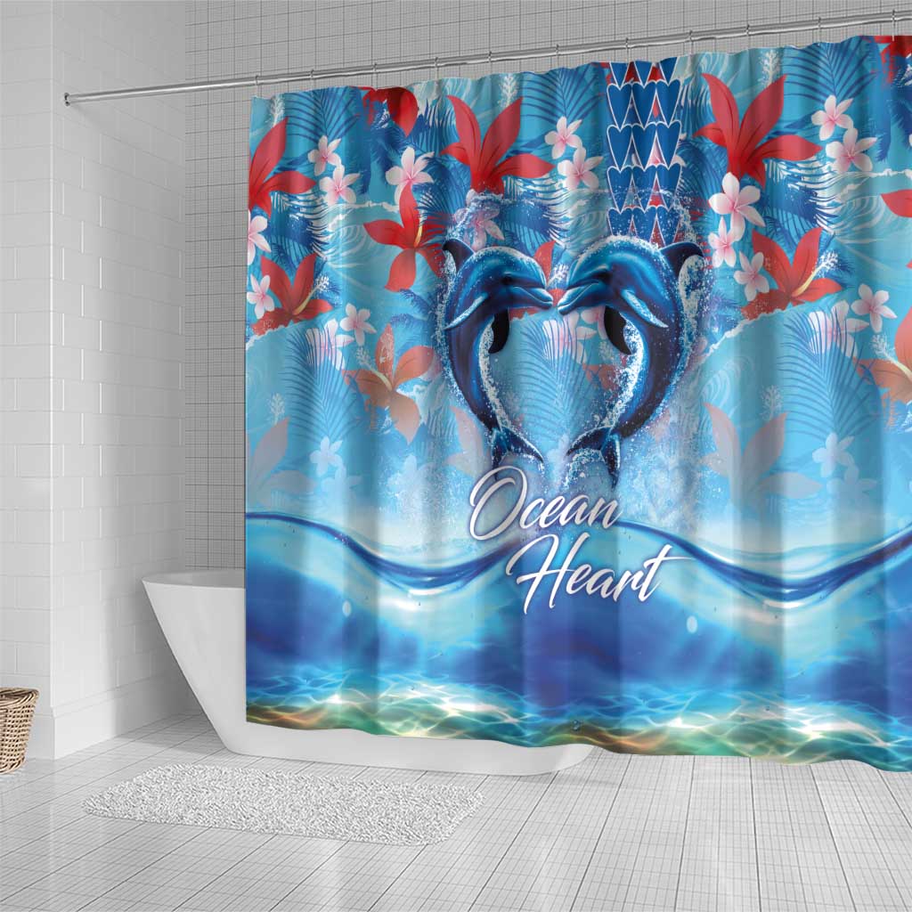 Hawaiian Dolphin Love Couple - Ocean Heart Shower Curtain LT03 - Polynesian Pride