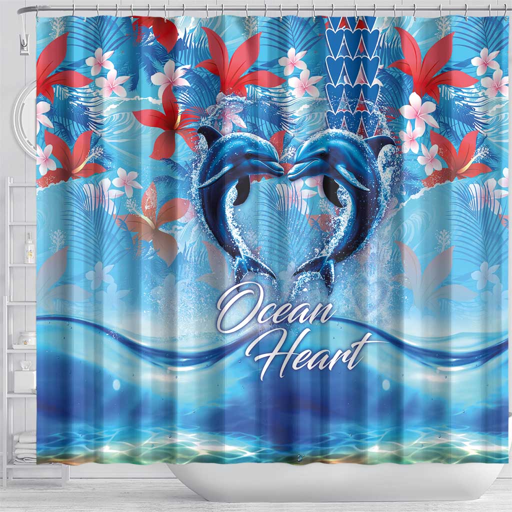 Hawaiian Dolphin Love Couple - Ocean Heart Shower Curtain LT03 - Polynesian Pride