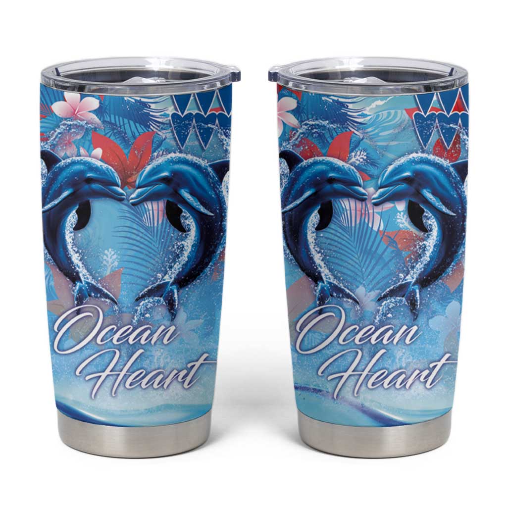 Hawaiian Dolphin Love Couple - Ocean Heart Tumbler Cup LT03 Blue - Polynesian Pride