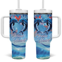 Hawaiian Dolphin Love Couple - Ocean Heart Tumbler With Handle LT03 One Size: 40 oz Blue - Polynesian Pride