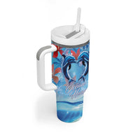Hawaiian Dolphin Love Couple - Ocean Heart Tumbler With Handle LT03 - Polynesian Pride