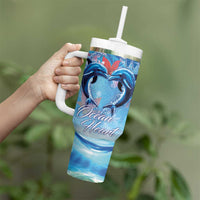 Hawaiian Dolphin Love Couple - Ocean Heart Tumbler With Handle LT03 - Polynesian Pride