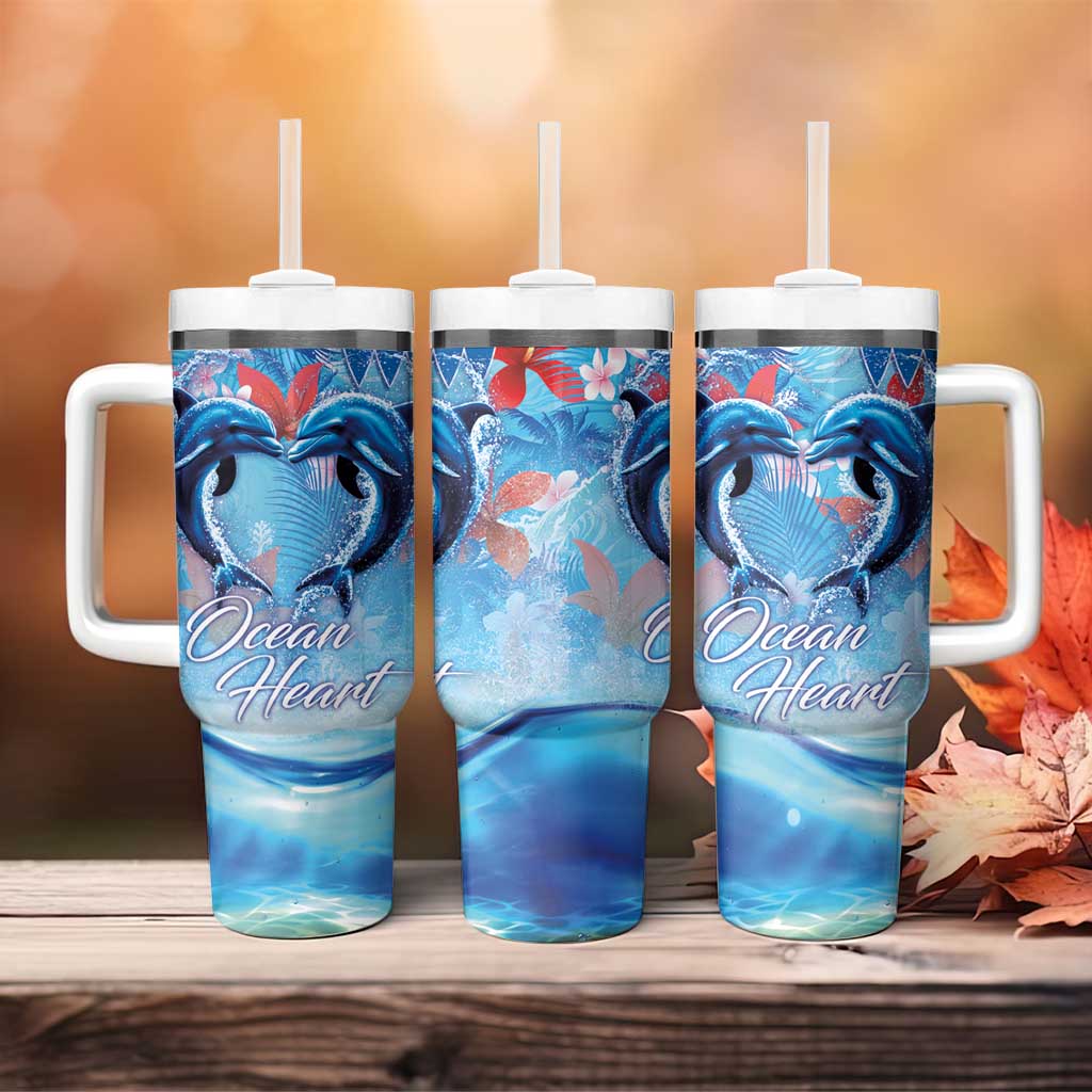 Hawaiian Dolphin Love Couple - Ocean Heart Tumbler With Handle LT03 - Polynesian Pride
