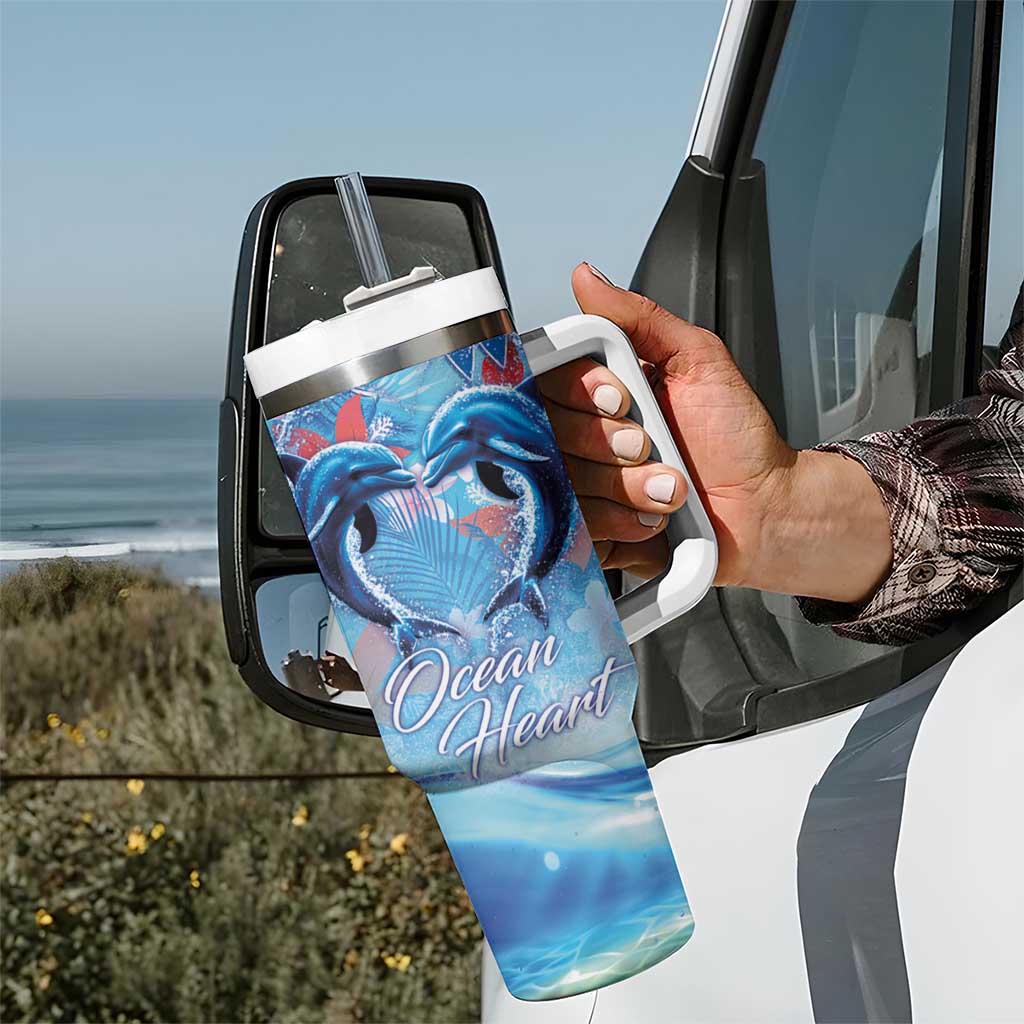 Hawaiian Dolphin Love Couple - Ocean Heart Tumbler With Handle LT03 - Polynesian Pride