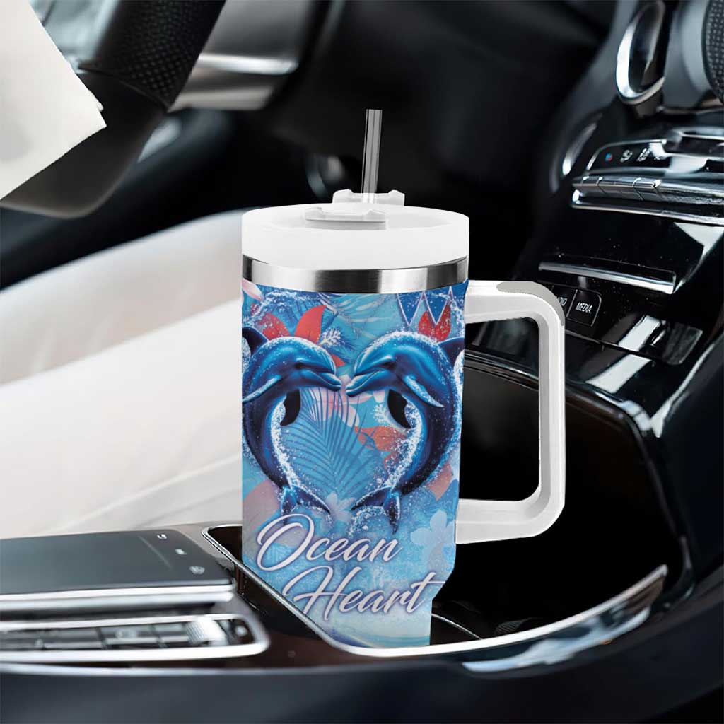 Hawaiian Dolphin Love Couple - Ocean Heart Tumbler With Handle LT03 - Polynesian Pride