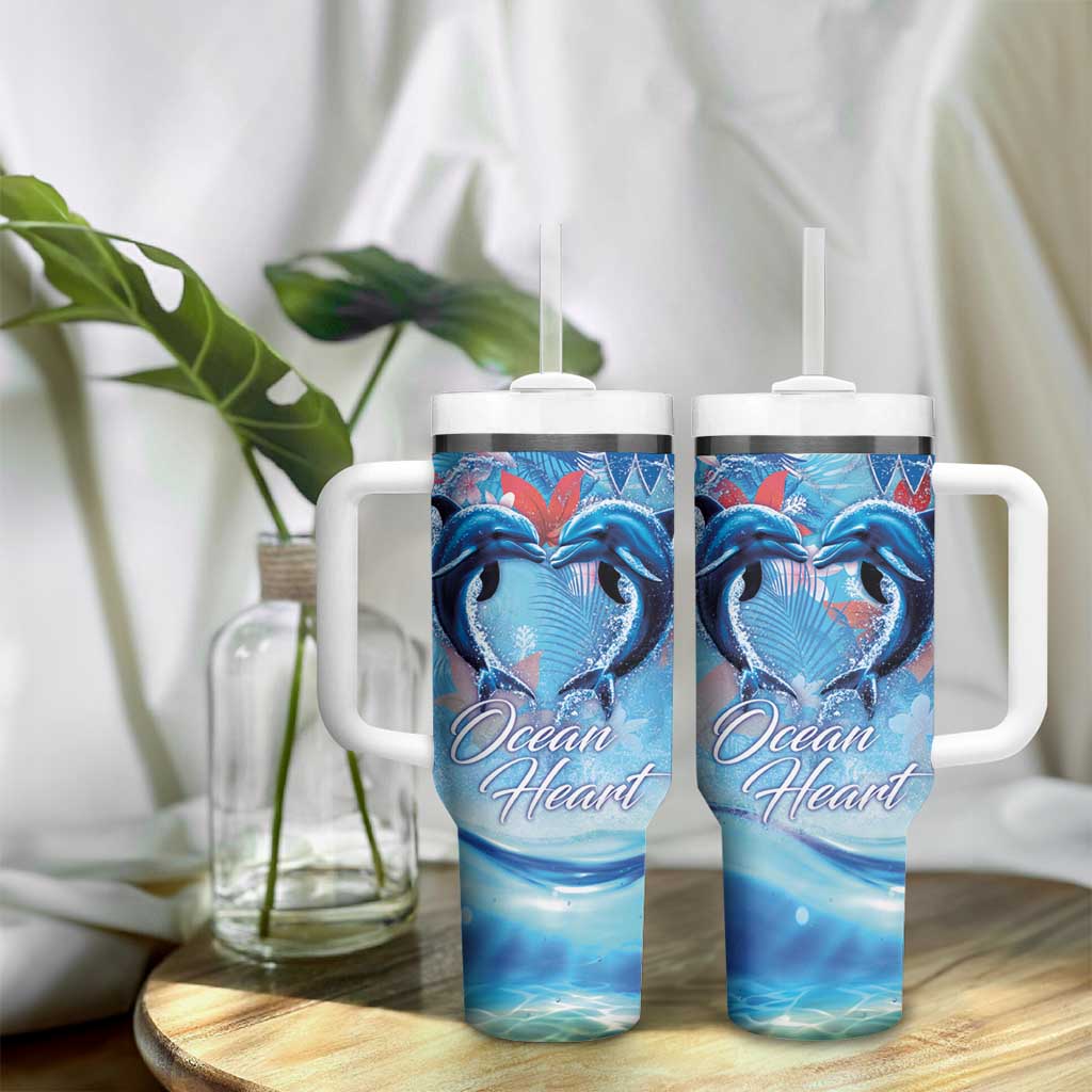 Hawaiian Dolphin Love Couple - Ocean Heart Tumbler With Handle LT03 - Polynesian Pride
