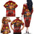 Hawaiian Turtle Love Couple Family Matching Off The Shoulder Long Sleeve Dress and Hawaiian Shirt Ocean Serenade - Honu Honi Ihu with Hibiscus and Romantic Sunset Red Color