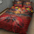 Hawaiian Turtle Love Couple Quilt Bed Set Ocean Serenade - Honu Honi Ihu with Hibiscus and Romantic Sunset Red Color