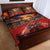 Hawaiian Turtle Love Couple Quilt Bed Set Ocean Serenade - Honu Honi Ihu with Hibiscus and Romantic Sunset Red Color