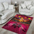 Hawaiian Turtle Love Couple Area Rug Ocean Serenade - Honu Honi Ihu with Hibiscus and Romantic Sunset Pink Color