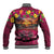 Hawaiian Turtle Love Couple Baseball Jacket Ocean Serenade - Honu Honi Ihu with Hibiscus and Romantic Sunset Pink Color