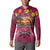 Hawaiian Turtle Love Couple Button Sweatshirt Ocean Serenade - Honu Honi Ihu with Hibiscus and Romantic Sunset Pink Color