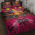 Hawaiian Turtle Love Couple Quilt Bed Set Ocean Serenade - Honu Honi Ihu with Hibiscus and Romantic Sunset Pink Color