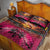 Hawaiian Turtle Love Couple Quilt Bed Set Ocean Serenade - Honu Honi Ihu with Hibiscus and Romantic Sunset Pink Color