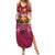 Hawaiian Turtle Love Couple Summer Maxi Dress Ocean Serenade - Honu Honi Ihu with Hibiscus and Romantic Sunset Pink Color