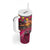 Hawaiian Turtle Love Couple Tumbler With Handle Ocean Serenade - Honu Honi Ihu with Hibiscus and Romantic Sunset Pink Color