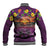 Hawaiian Turtle Love Couple Baseball Jacket Ocean Serenade - Honu Honi Ihu with Hibiscus and Romantic Sunset Purple Color