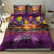 Hawaiian Turtle Love Couple Bedding Set Ocean Serenade - Honu Honi Ihu with Hibiscus and Romantic Sunset Purple Color