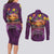 Hawaiian Turtle Love Couple Couples Matching Long Sleeve Bodycon Dress and Long Sleeve Button Shirt Ocean Serenade - Honu Honi Ihu with Hibiscus and Romantic Sunset Purple Color