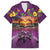 Hawaiian Turtle Love Couple Family Matching Off The Shoulder Long Sleeve Dress and Hawaiian Shirt Ocean Serenade - Honu Honi Ihu with Hibiscus and Romantic Sunset Purple Color