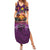 Hawaiian Turtle Love Couple Summer Maxi Dress Ocean Serenade - Honu Honi Ihu with Hibiscus and Romantic Sunset Purple Color