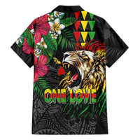 Hawaiian One Love Hawaiian Shirt Reggae Lion Tropical Plants and Kakau with Tribal Pattern LT03 - Polynesian Pride