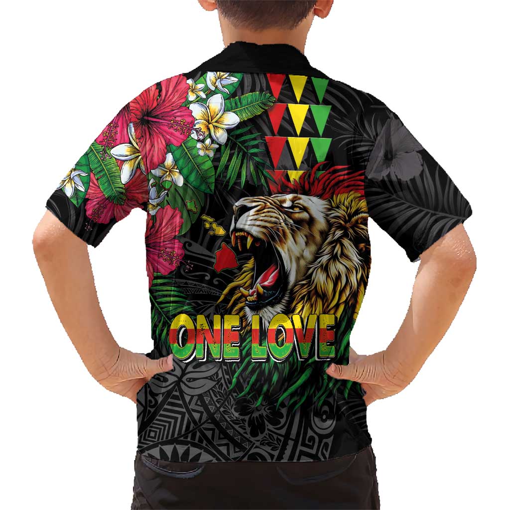 Hawaiian One Love Hawaiian Shirt Reggae Lion Tropical Plants and Kakau with Tribal Pattern LT03 - Polynesian Pride