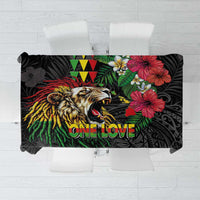 Hawaiian One Love Tablecloth Reggae Lion Tropical Plants and Kakau with Tribal Pattern LT03 Black - Polynesian Pride