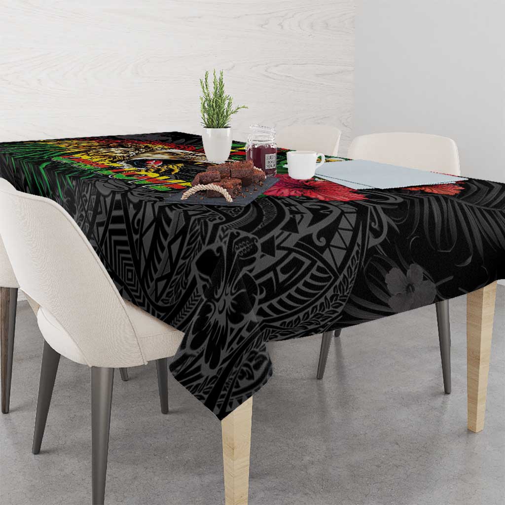 Hawaiian One Love Tablecloth Reggae Lion Tropical Plants and Kakau with Tribal Pattern LT03 - Polynesian Pride