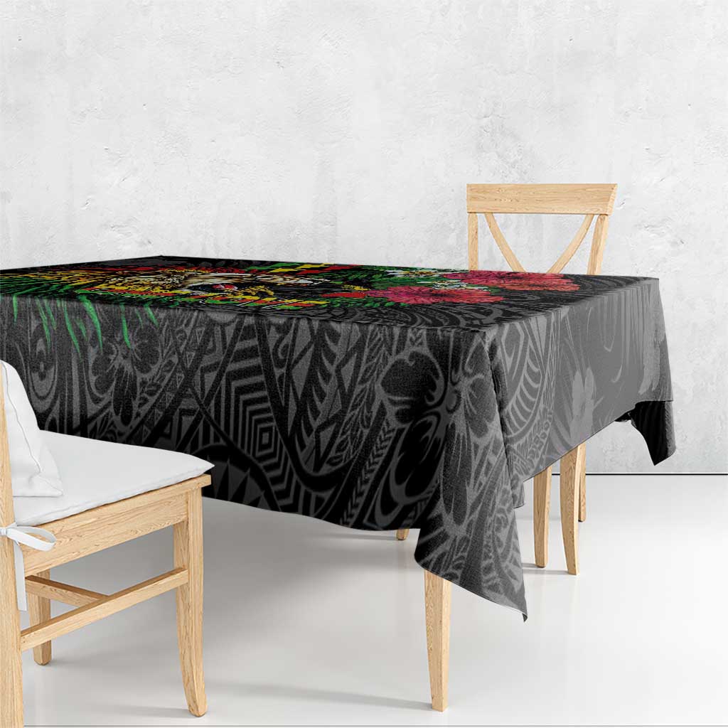 Hawaiian One Love Tablecloth Reggae Lion Tropical Plants and Kakau with Tribal Pattern LT03 - Polynesian Pride