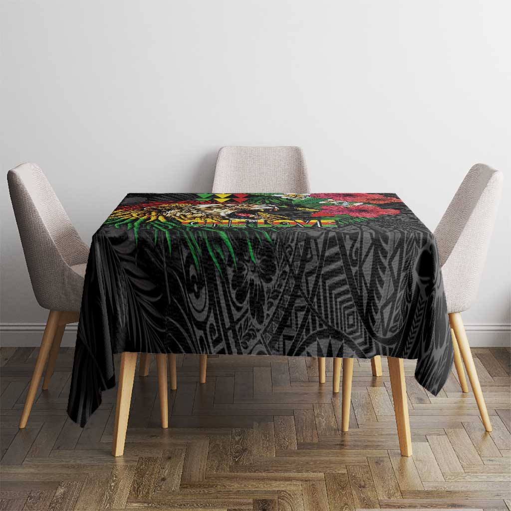 Hawaiian One Love Tablecloth Reggae Lion Tropical Plants and Kakau with Tribal Pattern LT03 - Polynesian Pride